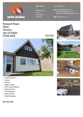 Newport Road, Niton, Ventnor, Isle of Wight. PO38 2DG 230,000