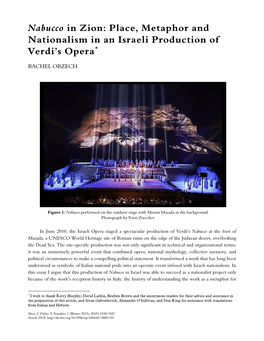 Nabucco in Zion: Place, Metaphor and Nationalism in an Israeli Production of Verdi’S Opera*