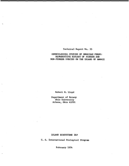 Genecological Studies of Hawaiian Ferns: Reproductive Biology of Pioneer and Non-Pioneer Species on the Island of Hawaii