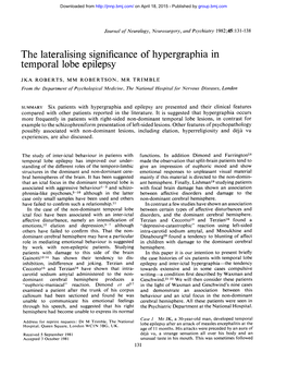 The Lateralising Significance of Hypergraphia in Temporal Lobe Epilepsy