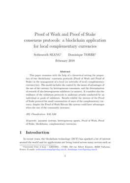 Proof of Work and Proof of Stake Consensus Protocols: a Blockchain Application for Local Complementary Currencies