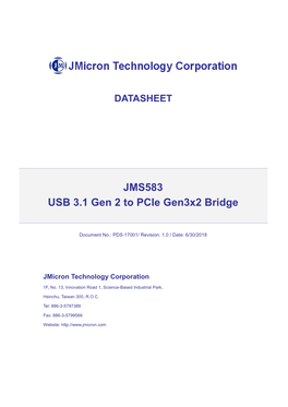 JMS583 USB 3.1 Gen 2 to Pcie Gen3x2 Bridge