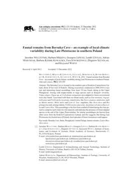 Faunal Remains from Borsuka Cave – an Example of Local Climate Variability During Late Pleistocene in Southern Poland