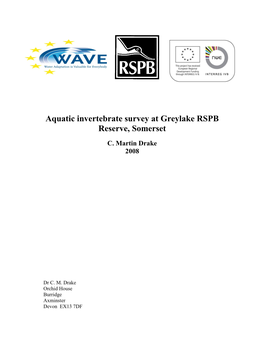 Aquatic Invertebrate Survey at Greylake RSPB Reserve, Somerset