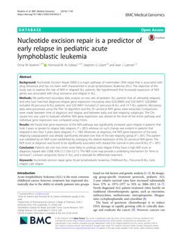 Nucleotide Excision Repair Is a Predictor of Early Relapse in Pediatric Acute Lymphoblastic Leukemia Omar M