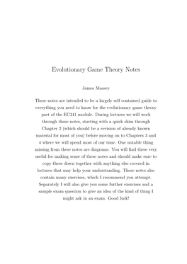 Evolutionary Game Theory Notes