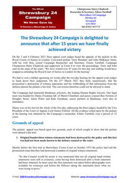 Download the Shrewsbury 24 Campaign Information Sheet