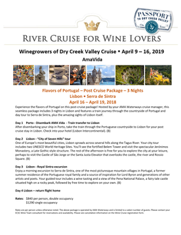 Post Cruise Package – 3 Nights Lisbon • Serra De Sintra April 16