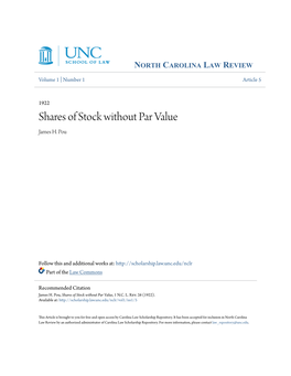 Shares of Stock Without Par Value James H