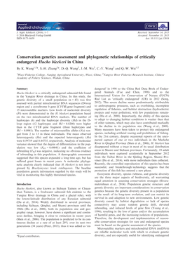 Conservation Genetics Assessment and Phylogenetic Relationships of Critically Endangered Hucho Bleekeri in China by K