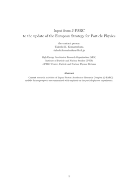 Input from J-PARC to the Update of the European Strategy for Particle Physics