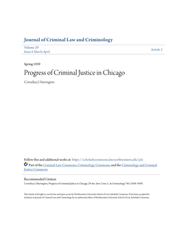 Progress of Criminal Justice in Chicago Cornelius J