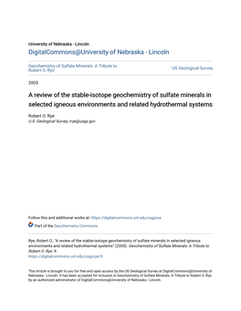 A Review of the Stable-Isotope Geochemistry of Sulfate Minerals in Selected Igneous Environments and Related Hydrothermal Systems