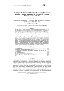 The 'Hyperbola of Quantum Chemistry': the Changing Practice and Identity