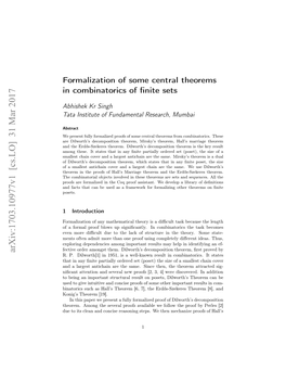 Formalization of Some Central Theorems in Combinatorics of Finite Sets