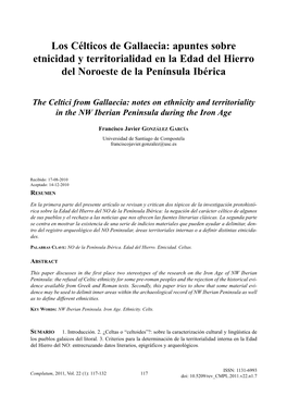 Los Célticos De Gallaecia: Apuntes Sobre Etnicidad Y Territorialidad En La Edad Del Hierro Del Noroeste De La Península Ibérica