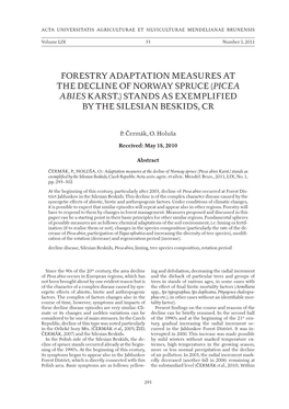 Forestry Adaptation Measures at the Decline of Norway Spruce (Picea Abies Karst.) Stands As Exemplified by the Silesian Beskids, Cr