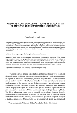 ALGUNAS CONSIDERACIONES SOBRE EL SIGLO Vil EN EL ENTORNO CIRCUMPIRENAICO OCCIDENTAL