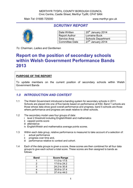 Report on the Position of Secondary Schools Within Welsh Government Performance Bands 2013