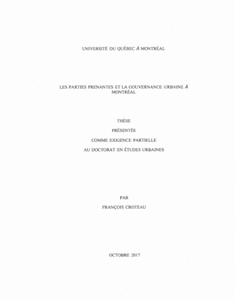 Les Parties Prenantes Et La Gouvernance Urbaine À Montréal