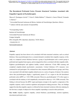 The Dorsolateral Prefrontal Cortex Presents Structural Variations Associated with Empathic Capacity in Psychotherapists