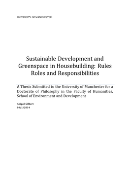 Sustainable Development and Greenspace in Housebuilding: Rules Roles and Responsibilities
