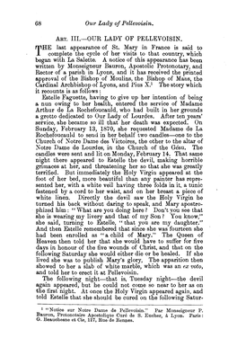 OUR LADY of PELLEVOISIN. R),HE Last Appearance of St. Mary in France Is Said to 1 Complete the Cycle of Her Visits to That Country, Which Began with La Salette