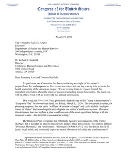 March 19, 2020: Letter to Secretary Alex Azar