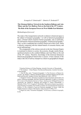 The Ottoman Railway Network in the Southern Balkans and Asia Minor and the New Railway Ports at the End of the 19Th Century