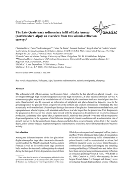 The Late Quaternary Sedimentary Infill of Lake Annecy (Northwestern Alps): an Overview from Two Seismic-Reflection Surveys*
