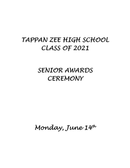 Tappan Zee High School Class of 2021 Senior Awards