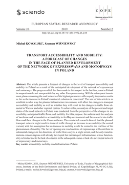 Transport Accessibility and Mobility: a Forecast of Changes in the Face of Planned Development of the Network of Expressways and Motorways in Poland