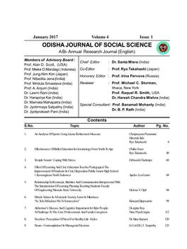 ODISHA JOURNAL of SOCIAL SCIENCE a Bi- Annual Research Journal (English)