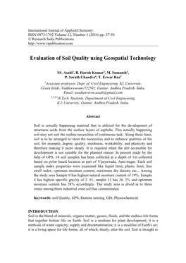 Evaluation of Soil Quality Using Geospatial Technology