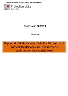 Rapport Du Cdt De Bataillon Et Du Comité Directeur À L'assemblée Régionale Du District D'aigle