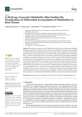 A Medicago Truncatula Metabolite Atlas Enables the Visualization of Differential Accumulation of Metabolites in Root Tissues