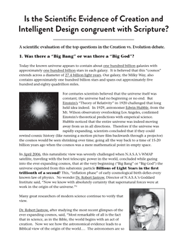 Is the Scientific Evidence of Creation and Intelligent Design Congruent