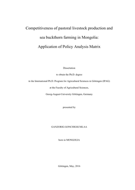 Competitiveness of Pastoral Livestock Production and Sea Buckthorn Farming in Mongolia