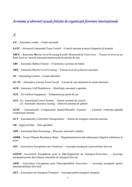 Acronime Şi Abrevieri Uzuale Folosite De Organizaţii Feroviare Internaţionale