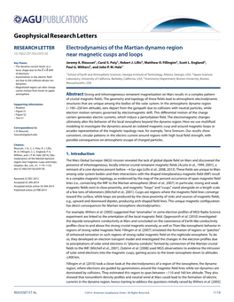 Electrodynamics of the Martian Dynamo Region Near Magnetic