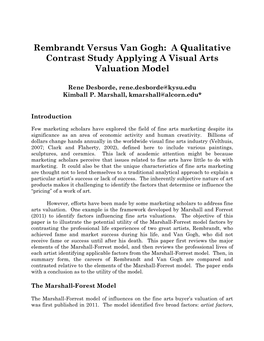 Rembrandt Versus Van Gogh: a Qualitative Contrast Study Applying a Visual Arts Valuation Model
