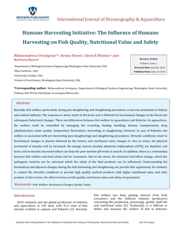 Humane Harvesting Initiative: the Influence of Humane Harvesting on Fish Quality, Nutritional Value and Safety