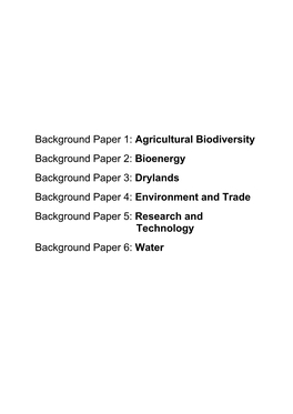 Background Paper 1: Agricultural Biodiversity Background Paper 2