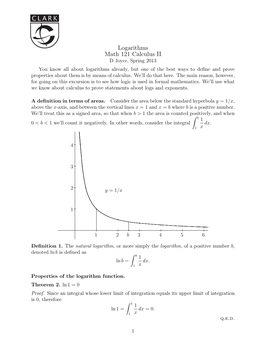 Logarithms Math 121 Calculus II