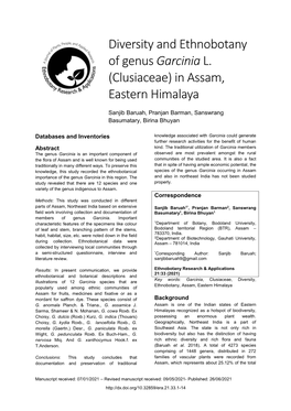 Diversity and Ethnobotany of Genus Garcinia L. (Clusiaceae) in Assam