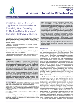 Microbial Fuel Cell (MFC) Mum 5.78 V and 5.03 Ma in Multiple Chambers MFC) Was Attained Connecting Multiple Chambers Containing Mfcs and Able to Lid Light