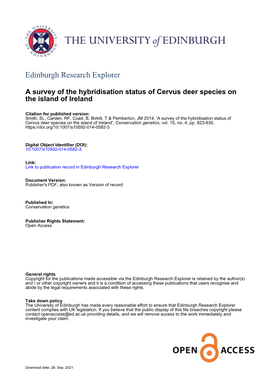 2014, 'A Survey of the Hybridisation Status of Cervus Deer Species on the Island of Ireland', Conservation Genetics, Vol