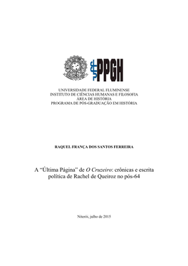 A “Última Página” De O Cruzeiro: Crônicas E Escrita Política De Rachel De Queiroz No Pós-64