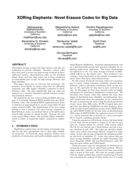 Xoring Elephants: Novel Erasure Codes for Big Data