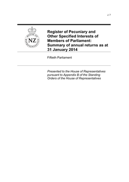 Register of Pecuniary and Other Specified Interests of Members of Parliament: Summary of Annual Returns As at 31 January 2014